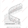 Média réf. 283 (1/3): Rampe d'escalier en fer forgé, style Art décoratif, modèle soleil escargot