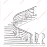 Média réf. 264 (6/12): Rampe d'escalier en fer forgé, style Art décoratif, modèle soleil