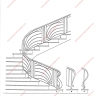 Média réf. 269 (11/12): Rampe d'escalier en fer forgé, style Art décoratif, modèle soleil