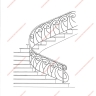 Média réf. 285 (3/3): Rampe d'escalier en fer forgé, style Art décoratif, modèle soleil escargot